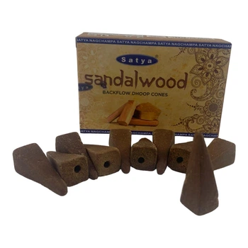 Аромаконусы Сандал в виде пули натуральные благовония обратный поток Sandal Wood Backflow Dhoop Cone 10 штук