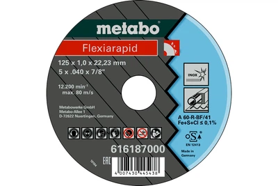 Отрезной диск Metabo Flexiarapid Inox 125x1x22,23 мм, по нержавеющей стали, TF 41 616187000 (8388)