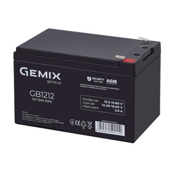 Аккумулятор свинцово-кислотный GEMIX GB1212 12V 12Ah, AGM (58349)