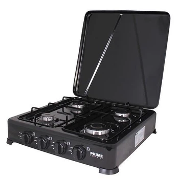Настольная газовая плита 4 конфорки таганок под баллон Prime Technics PGK 407 CB пропан бутан с крышкой