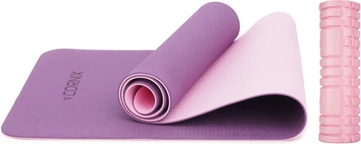 Набор Коврик спортивный Cornix TPE 183 x 61 x 0.6 см для йоги и фитнеса XR-0007 Plum/Rose + Массажный ролик Cornix EVA 45 x 14 см XR-0037 Light Pink