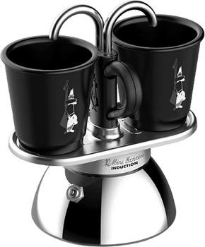 Zestaw Bialetti Mini Induction Kawiarka + 2 filiżanki Srebrno-czarny 100 ml (8006363036009)