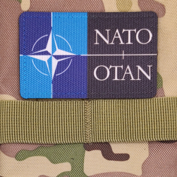 Шеврон NATO, 8х5 см, на черном, на липучке (велкро), патч печатный