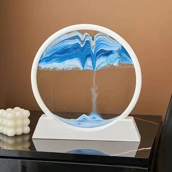 3D песочная картина антистресс «Падающий песок» 19 см. белая рамка, голубовато-белый песок