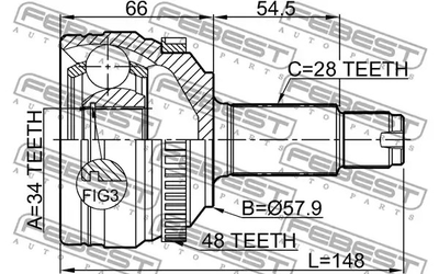 ШРКШ (ШРУС) SSANGYONG KORANDO, FEBEST (1410NAA48)