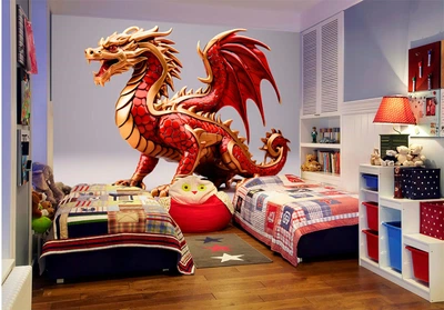 3D Фото Обои PHOTODECOR "Красно-золотой дракон" 1 кв.м.