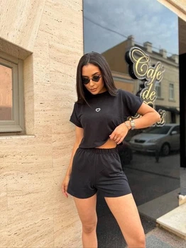 Женский летний костюм шорты и футболка Fashion 50/52 черный