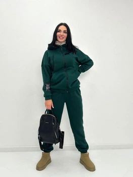Женский спортивный костюм утепленый c нашивками Fashion 54/56 темно-зелений