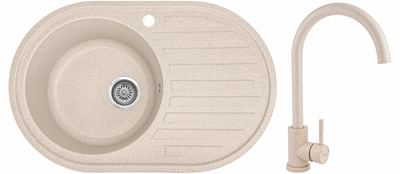 Мойка кухонная, гранитная, овальная Valetti 27R 77х50см Бежевая + смеситель
