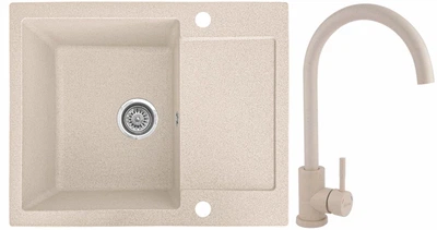 Мойка кухонная, прямоугольная, композитная Valetti 26D 62х50см Бежевая + смеситель