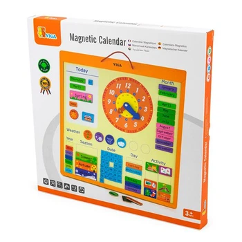 Magnetic Calendar Viga Toys Wood 46x46 cm Multicolor with Clock (700880)