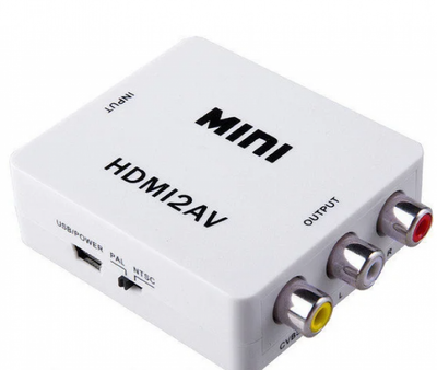 Конвертер HDMI to AV RCA тюльпан перехідник / Адаптер 1080p з живленням / Білий