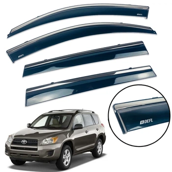 Дефлекторы окон (ветровики) DEFL для Toyota RAV4 2006-2013 с хром полоской накладные 4 шт.