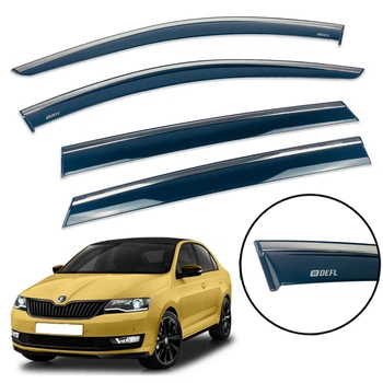 Дефлекторы окон (ветровики) DEFL для Skoda Rapid 2013+ Spaceback с хром полоской накладные 4 шт.