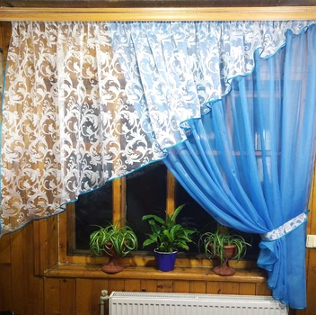 Фіранка кухонна готова коротка Анжеліка волошкова вензель права 400*170 см