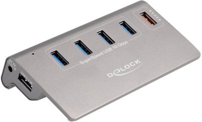 USB-хаб Delock USB 10 Gbps Hub with 4 USB Type-A Ports + 1 Fast Charging Port Power Supply Grey (4043619641826)
