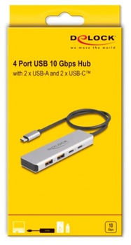 USB Hub Delock USB 10 Gbps USB Type-C Hub with 2 x USB Type-A and 2 x USB Type-C Grey (4043619642304)