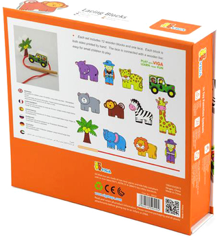 Drewniane sznurowanie Viga Toys Zoo (6934510595494)