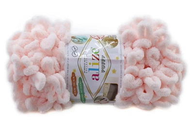 Alize Puffy № 639 Світло-рожевий плюшева пряжа з готовими петлями для в'язання руками пледа іграшок та балаклави, Алізе Пуфі,Алізе Пуффі, Ализе Пуффи,Ализе Пуфи нитки з петельками для плетіння пальцями без спиць