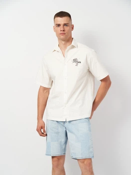 Рубашка хлопковая летняя мужская H&M 1178588_чорн.надп S Белая (KAY2000001507742)