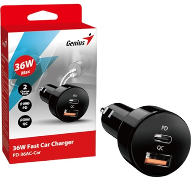 Ładowarka samochodowa Genius PD-36AC-Car USB-C USB-A 36W Quick Charge 3.0 Black (32590008400)