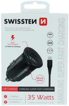 Автомобільний зарядний пристрій Swissten Samsung Super Fast Charging USB-C USB-A 35W + кабель USB-C 1.2 м Black (20117100)