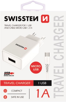 Зарядний пристрій Swissten USB-A + кабель Micro USB 5W White (22061000)