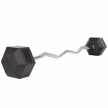Штанга фиксированная изогнутая обрезиненная Rubber Hexagon Barbell 40кг Zelart (гриф l-95см) (TA-6231-40)
