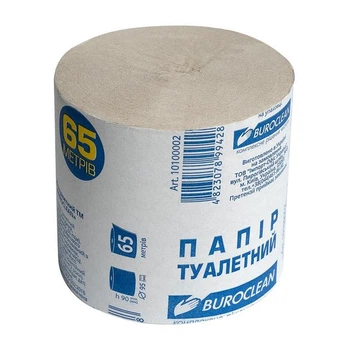 Туалетний папір макулатурний "BUROCLEAN" 65 м, без гільзи, сірий, одношаровий, 1 уп (48 рул) 10100002