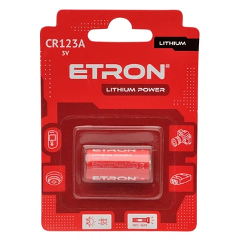 Литиевые батарейки ETRON Lithium Power CR123A (CR123-C1) 3V — мощные литиевые батарейки для фотоаппаратов, фонарей и охранных систем