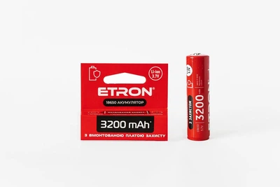 Аккумулятор ETRON Ultimate Power 18650 3200 mAh Li-ion с защитой — защищённая мощная перезаряжаемая батарея 3.7V для фонарей и устройств