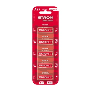 Батарейки ETRON Mega Power A27 12V 5 шт. — мощные щелочные батарейки повышенной ёмкости для пультов, дверных звонков и сигнализаций