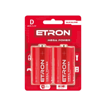 Батарейки щелочные ETRON Mega Power D LR20 1.5V 2 шт — алкалиновые батарейки типа D для фонарей, игрушек и устройств с высоким энергопотреблением