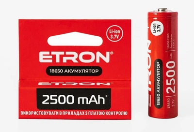 Аккумулятор ETRON Ultimate Power 18650 2500 mAh Li-ion — мощная перезаряжаемая батарея 3.7V с высокой ёмкостью для фонарей и устройств