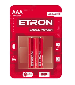Батарейки ETRON Mega Power AAA LR03 1.5V 2 шт — алкалиновые мизинчиковые батарейки для пультов, игрушек, часов и бытовой электроники