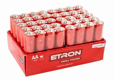 Батарейки ETRON Mega Power AA LR6 40 шт. — мощные щелочные батарейки повышенной ёмкости в большой упаковке