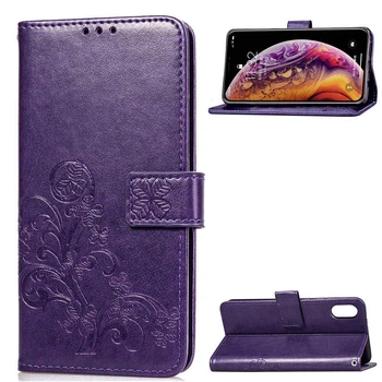Чехол Clover для Iphone XS книжка с узором кожа PU фиолетовый
