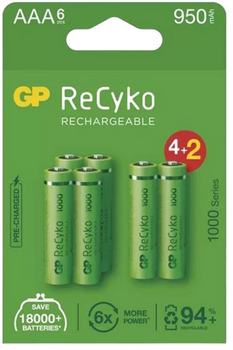 Акумулятор GP ReCyko AAA HR03 1.2V 950 mAh 6 шт (4891199197826)