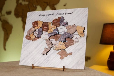 Деревянная Модульная Карта На Стену Панно PuzzleOk Карта Украины На Подставке 17 деталей
