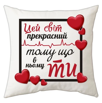 Подушка Спиногриз Цей світ прекрасний ... 25*25 см СПИ-П0050 білий