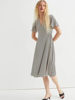 Сукня міді літня жіноча H&M 061062747 S Білий з чорним (6666000322067)
