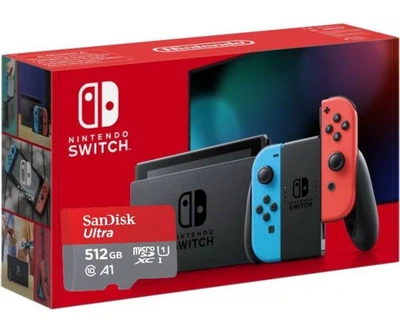 Игровая консоль Nintendo Switch Neon Blue-Red (Upgraded version) + Карта памяти SanDisk Ultra 512Gb