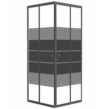 Кабіна для душу ROZZY JENORI квадратна дводверна без піддону VELUM 90x90x180см вітраж з малюнком 4мм профіль чорний 90BRZ082Linia
