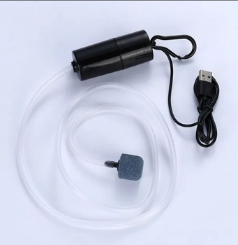 Компресор USB для акваріума AIR-1B працює від PowerBank Чорний