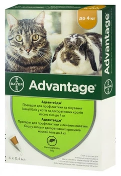 Адвантейдж 40 (Advantage) краплі для котів та кролів до 4 кг, 1 піпетка, Bayer
