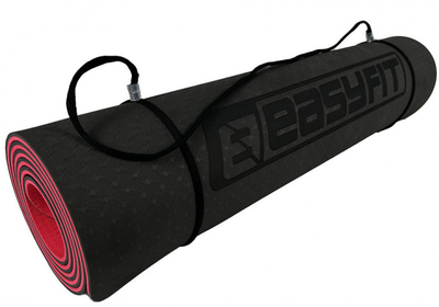 Коврик для йоги и фитнеса EasyFit TPE+TC 6 мм двухслойный черный с красным + Чехол