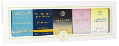 Zestaw miniatur damskich Versace Woda toaletowa Crystal Noir 5 ml + Dylan Turquoise 5 ml + Yellow Diamond 5 ml + Bright Crystal 5 ml + Woda perfumowana Dylan Blue 5 ml (8011003869398)