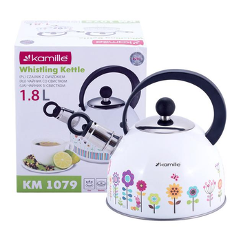 Чайник Kamille Цветы 1.8 л из нержавеющей стали со свистком KM-1079
