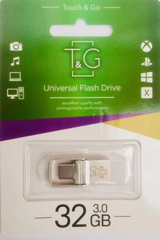 Флэш память USB 3.0 T&G Объем памяти 32GB, TYPE-C, 2 разъёма USB, металл, серебристый (FTG 32 TYPE-C)