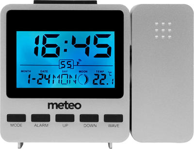 Проекційний годинник - будильник Meteo Zp9 з системою Dcf і вимірюванням внутрішньої температури Сріблястий (5907265010100)